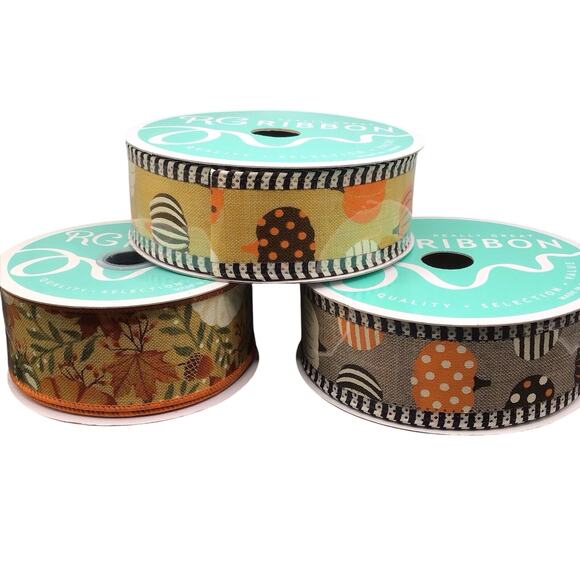Fall Ribbon Lot 6 Rolls Wired Edge Pumpkins Plaid Gnomes Autumn Leaves Harvest 6 - Picture 10 of 11